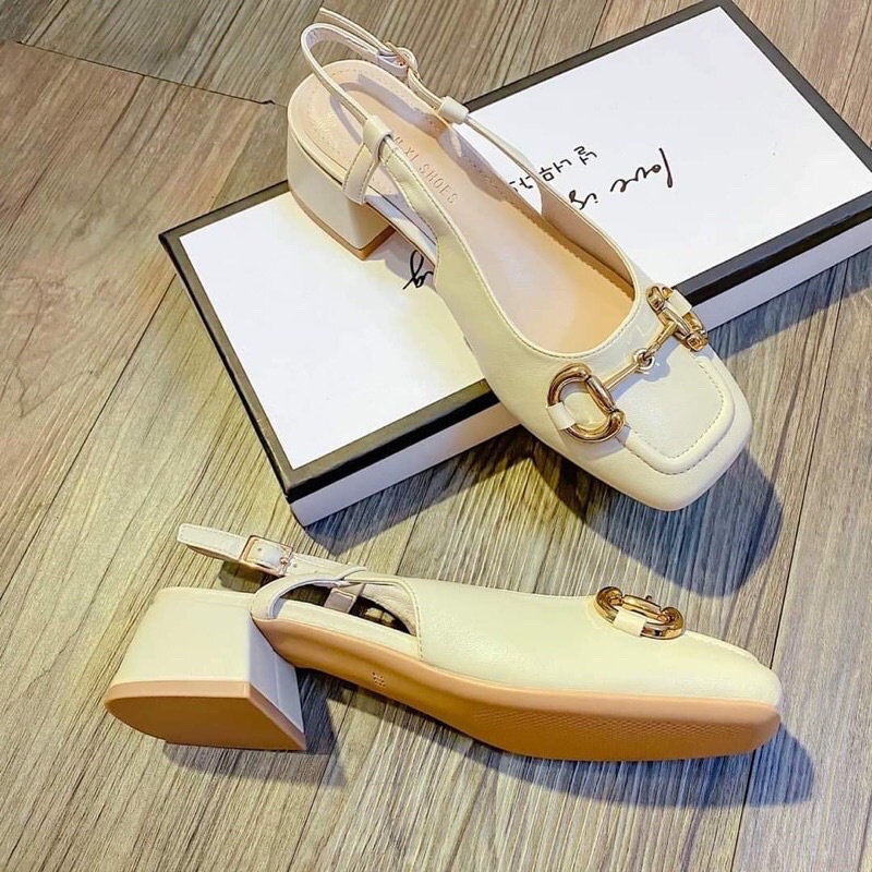 Giày CAO GÓT BÍT MŨI cao 3cm Hàng việt nam xuất khẩu cao cấp, Xăng đan hở gót phù hợp đi làm, đi chơi , 2 màu đen trắng