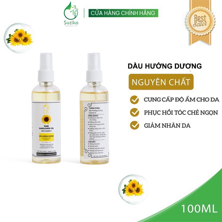 Dầu Hướng Dương dưỡng da hữu cơ SUZIKO nguyên chất | 100% Organic 100ML