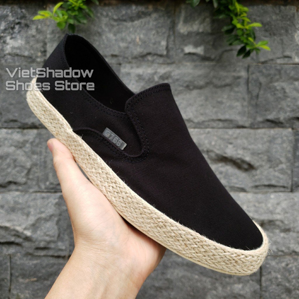 Slip on cói nam - Giày lười vải nam cao cấp thương hiệu 3768 - Vải thô 4 màu (đen), (khaki), (Xanh), (Đỏ) - Mã SP 616C