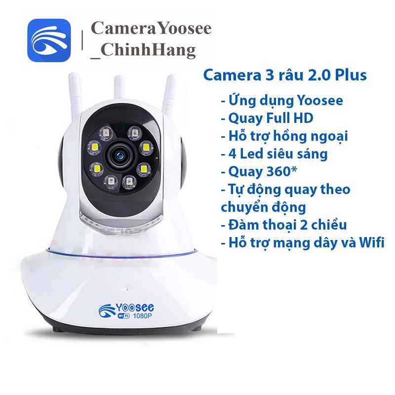 Camera Yoosee 3 râu 2.0 - Full HD 1080P kèm thẻ nhớ Yoosee Xanh - Yoosee Việt Nam cam kết chính hãng - Bảo hành 1 năm