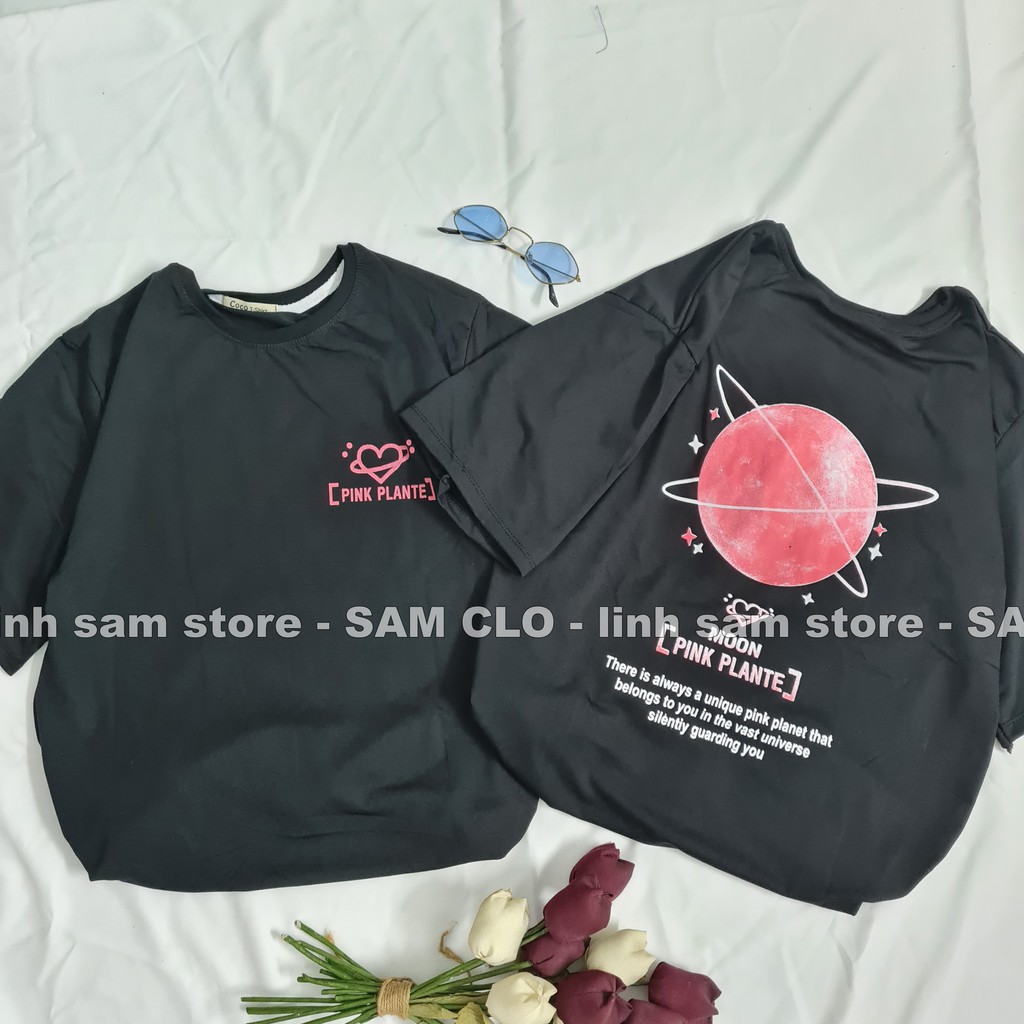 Áo thun tay lỡ nam nữ SAM CLO phông form rộng dáng Unisex, mặc lớp, nhóm, cặp in hình MẶT TRĂNG MOON PINK PLANTE màu đen | BigBuy360 - bigbuy360.vn
