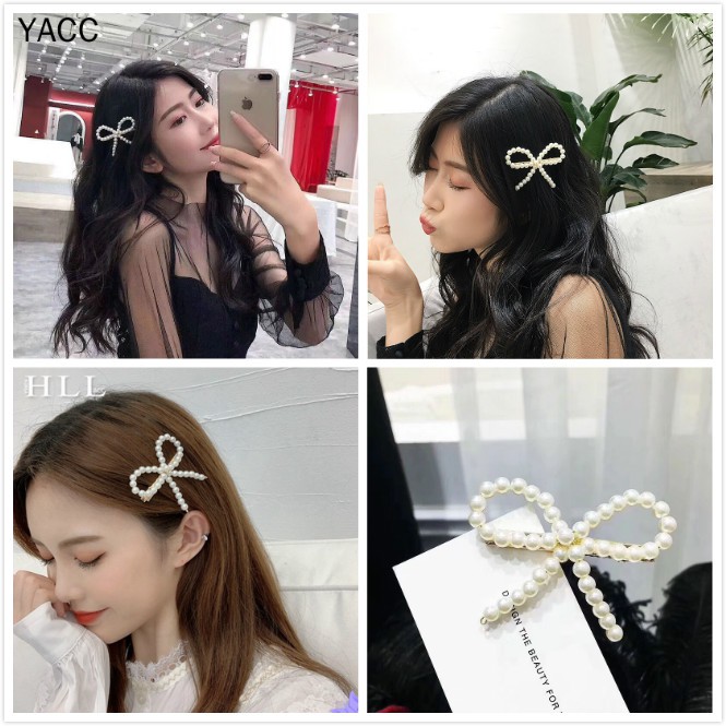 Kẹp Tóc Hình Nơ Đính Ngọc Trai Đẹp Mắt Cho Nữ