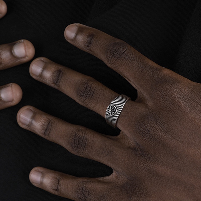 Nhẫn Nam TITAN Sáng tạo Vạch sọc Màu bạc Làm như cũ Cổ điển HIPHOP Làm bằng tay Thiết kế ban đầu NH-235