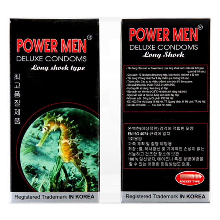 Bao cao su gân gai Powermen Longshock cá ngựa kéo dài thời gian Hộp 12 bcs