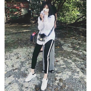 Quần legging sọc thể thao chất cotton siêu co dãn