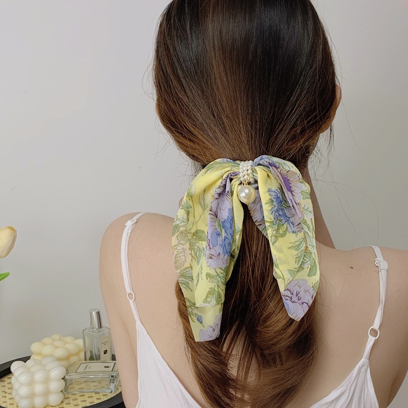 Dây Buộc Tóc Cao Su Bọc Vải Chiffon Họa Tiết Hoa Tươi Mới Phong Cách Hàn Quốc