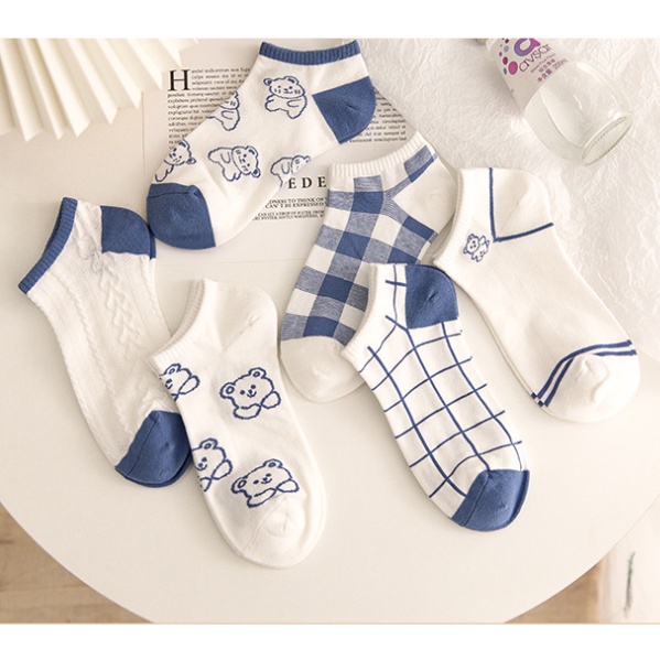 Set vớ nữ 5 đôi kèm túi tất cổ ngắn nhiều hình cotton phong cách hàn quốc covolacotat