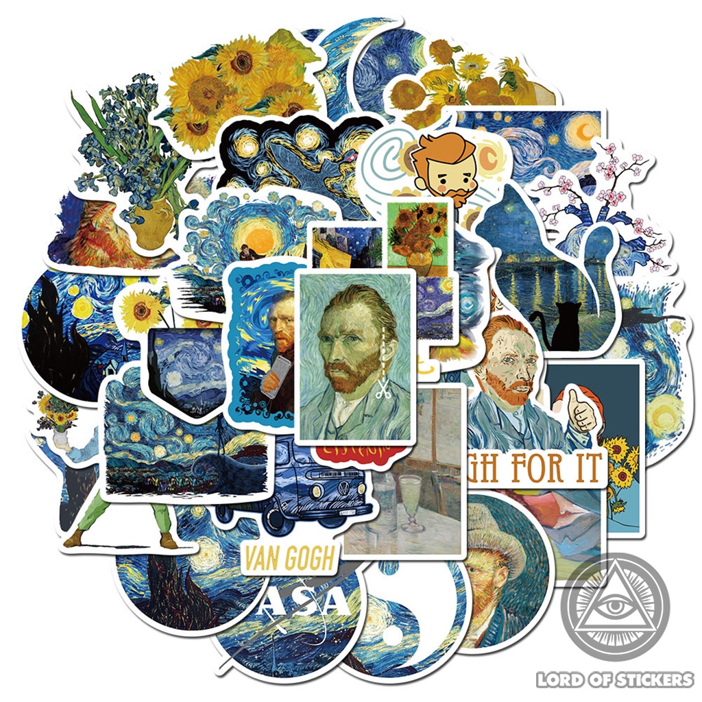 Set 40 Hình Dán Tranh Nghệ Thuật Van Gogh Sticker Chống Thấm Nước Trang Trí Mũ Bảo Hiểm, Laptop, Vali, Xe, Sổ, Ván Trượt