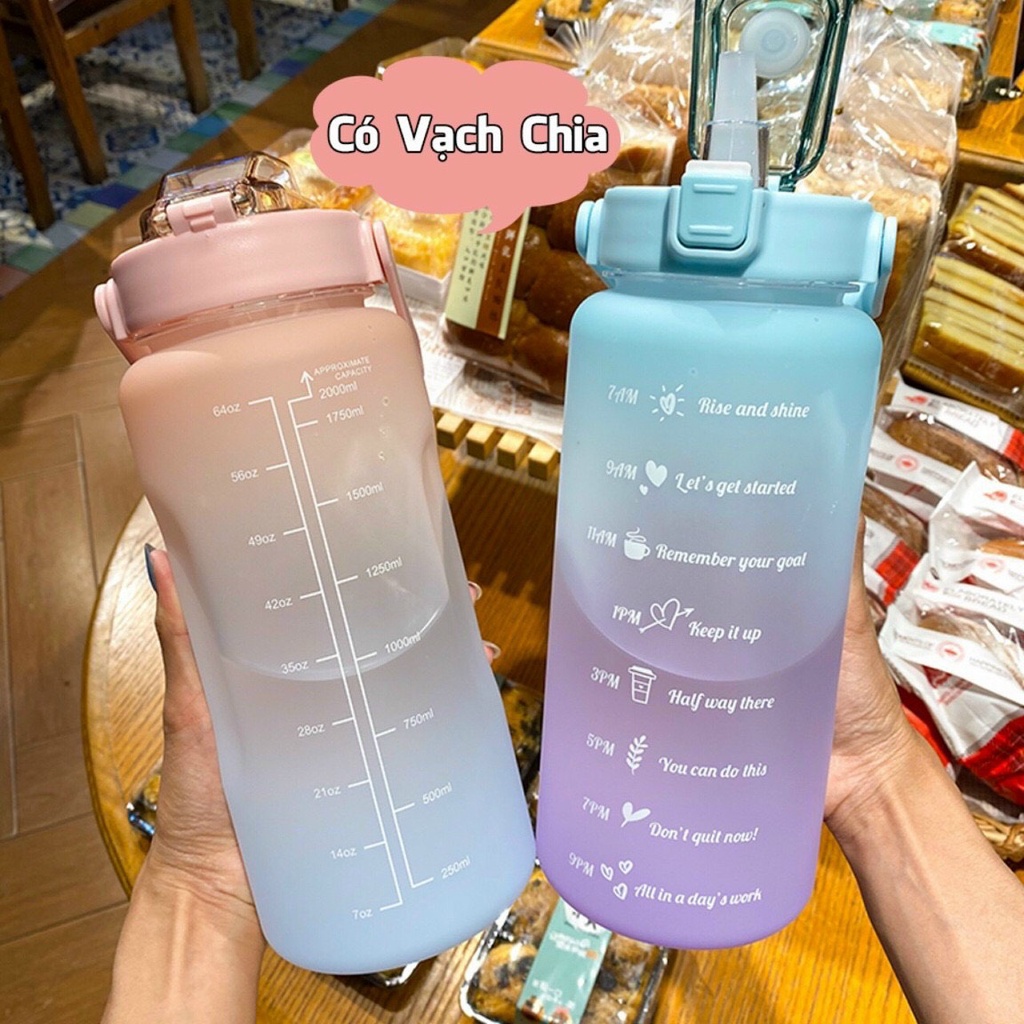 Bình Nước 2L Có Vạch Báo Giờ Uống Nước Chất Liệu Nhựa ABS Siêu An Toàn