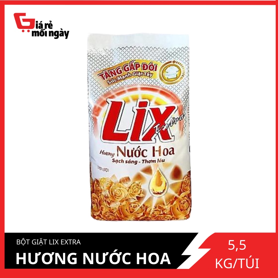 Bột Giặt Lix Extra Hương Nước Hoa 5.5Kg EH055 - Tăng Gấp Đôi Sức Mạnh Giặt Tẩy