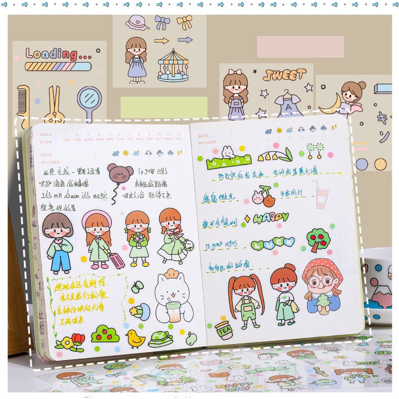 Bộ 100 Sticker Hãng Telado Cô Gái Và Bé Thỏ MH: L13 mh: B0021