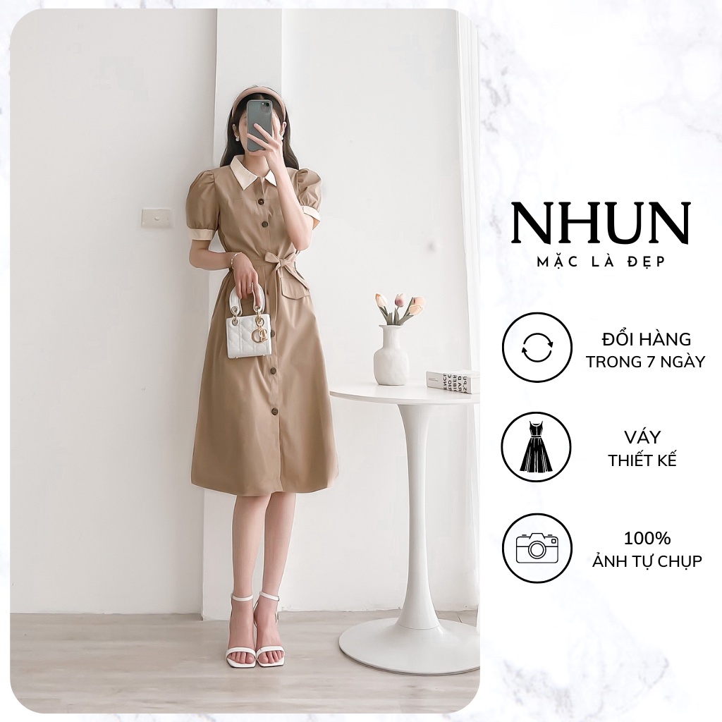 Váy đầm nữ sơ mi dáng dài, Đầm công sở nữ vải mềm thiết kế kèm đai eo dáng cực xinh N14