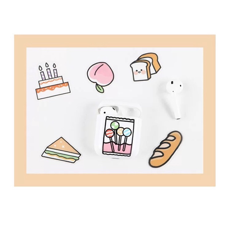 Set 40 stiker / miếng dán pvc trang trí sổ tay / cốc / bình / ốp điện thoại / laptop bánh mì, kem, snack