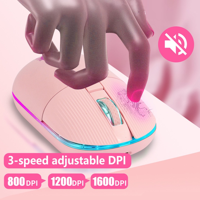 Chuột Không Dây 2.4G Type-C Hình Mèo Dễ Thương Có Đèn LED RGB Kèm USB Nhận Tín Hiệu Cho Laptop / PC / Notebook