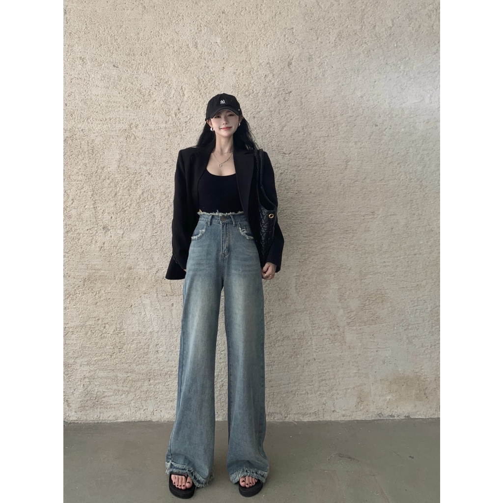 Quần jeans Nữ Lưng Cao Ống Rộng Thời Trang Hàn Quốc Mới