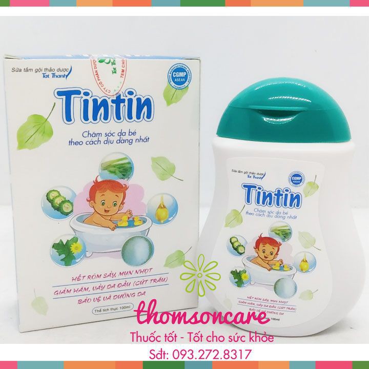 Sữa tắm gội cho bé Tintin - Không gây cay mắt, cho trẻ từ sơ sinh từ thảo dược, giảm rôm sảy, mẩn ngứa Chai 100ml