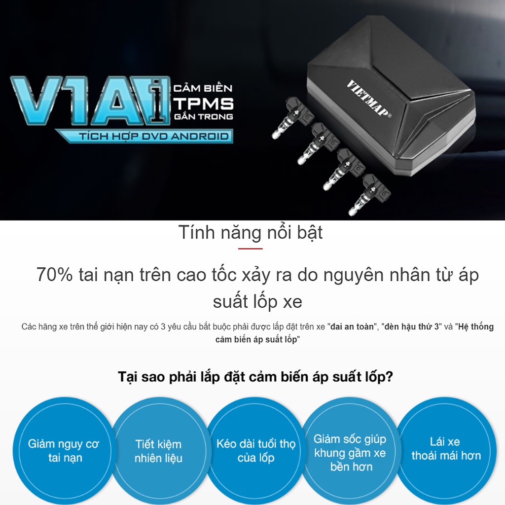 Bộ Cảm Biến Áp Suất Lốp TPMS VIETMAP V1Ai - Hàng Chính Hãng