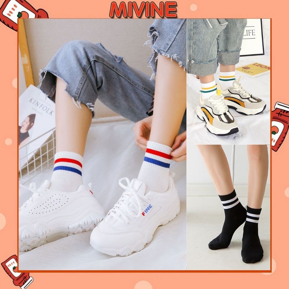 Combo 10 Tất Nữ TK01 Cổ Cao Kẻ Sọc Ngang