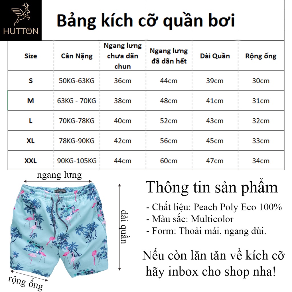 Quần Bơi Nam, Quần đi biển HUTTON - Hoạ tiết Kẻ, Ô - Chất liệu Peach Poly Eco 100%