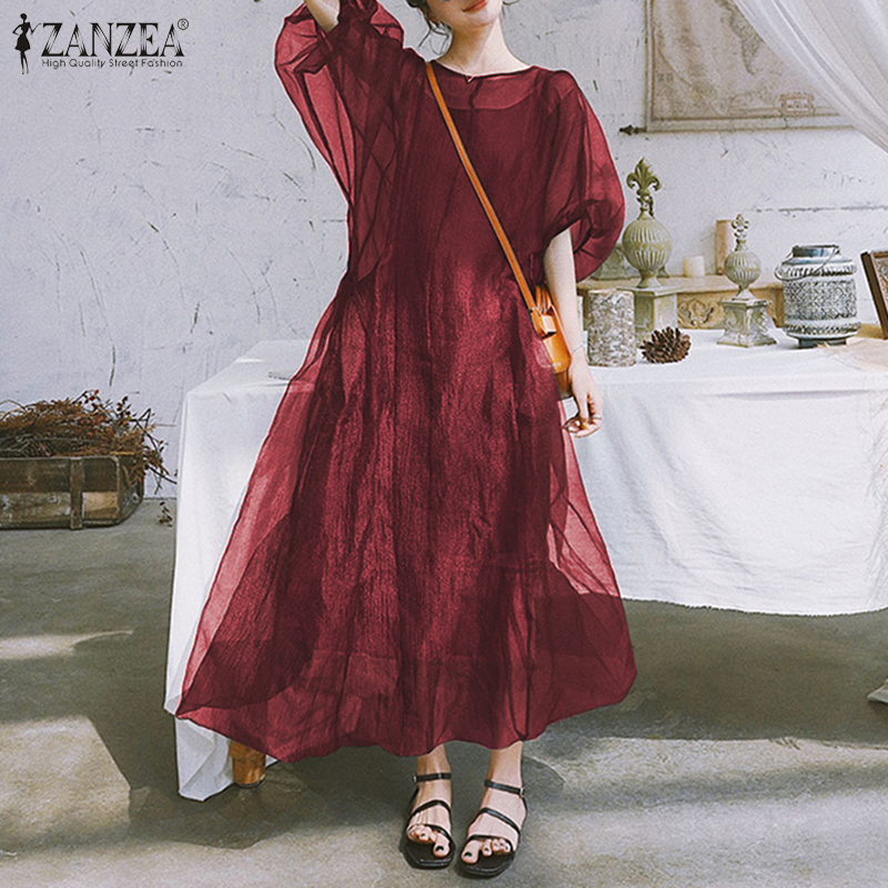 Đầm Maxi ZANZEA Xuyên Thấu Tay Ngắn Thời Trang Dành Cho Nữ | BigBuy360 - bigbuy360.vn