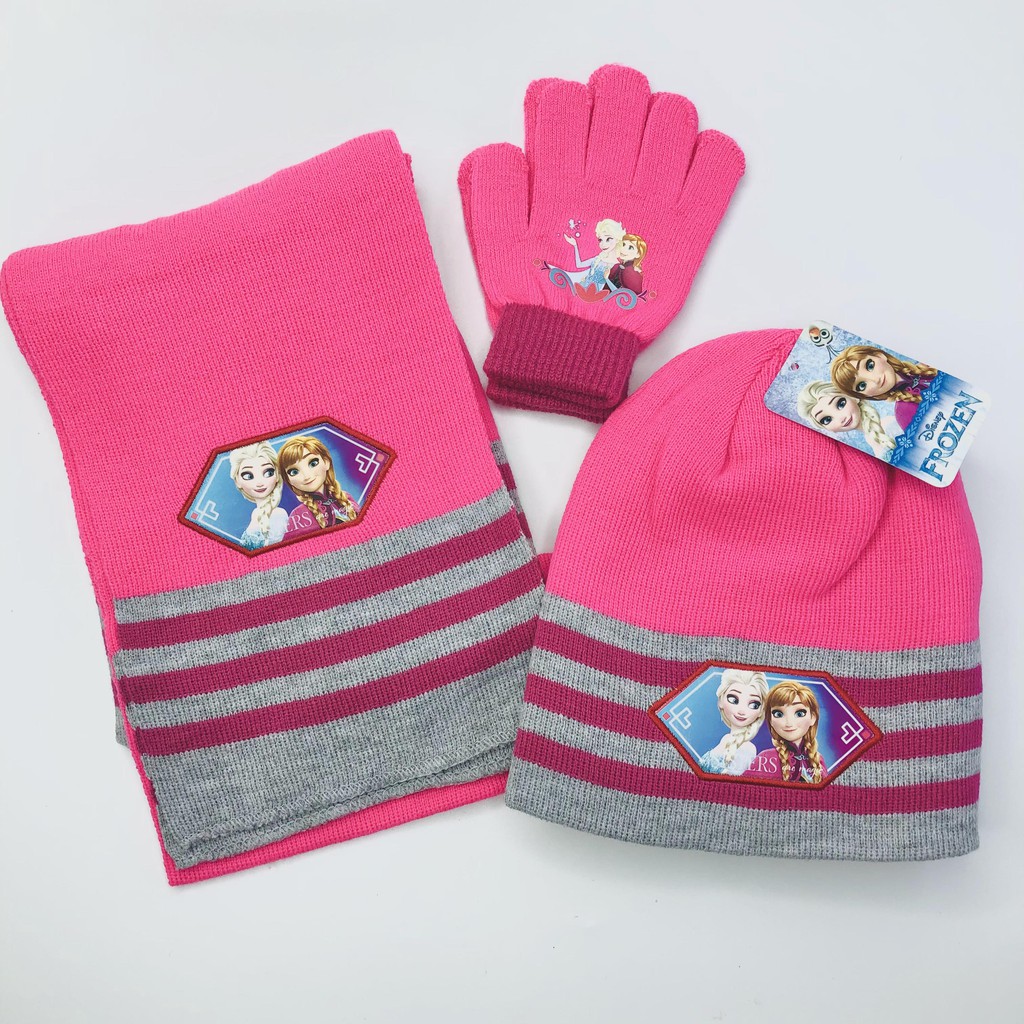 Bộ khăn mũ len cho bé gái, combo khăn + mũ + găng tay hình elsa phối màu cực xinh