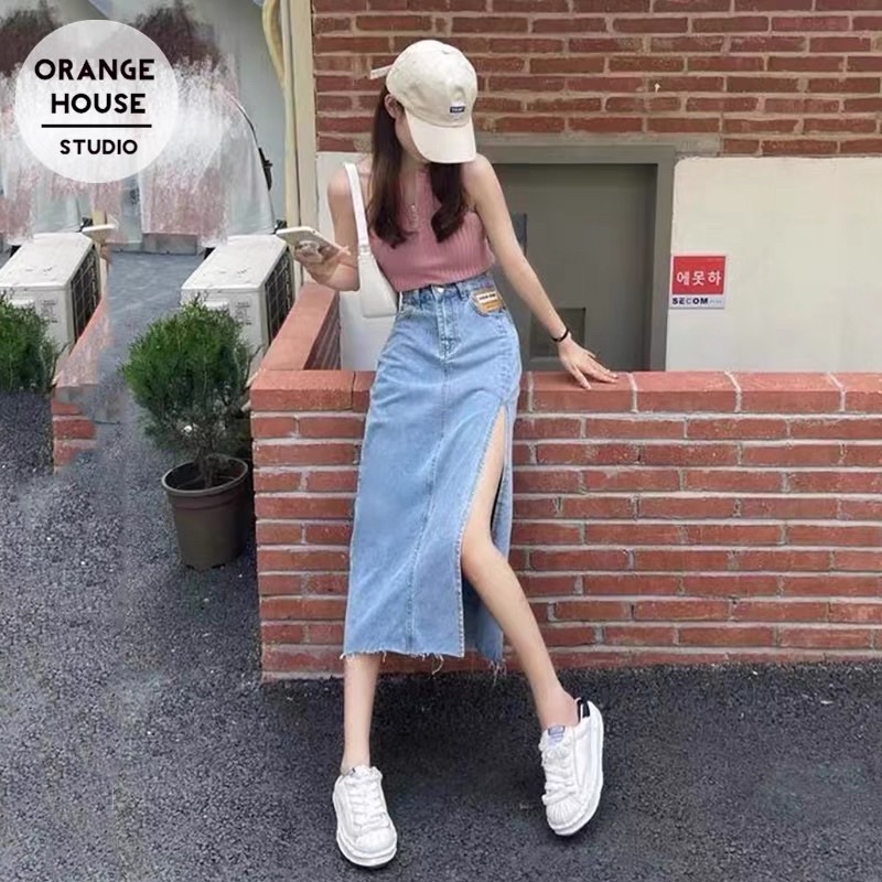 [HÀNG ĐẸP] Chân váy denim xẻ đùi Hàn Quốc Chân váy bò dáng dài