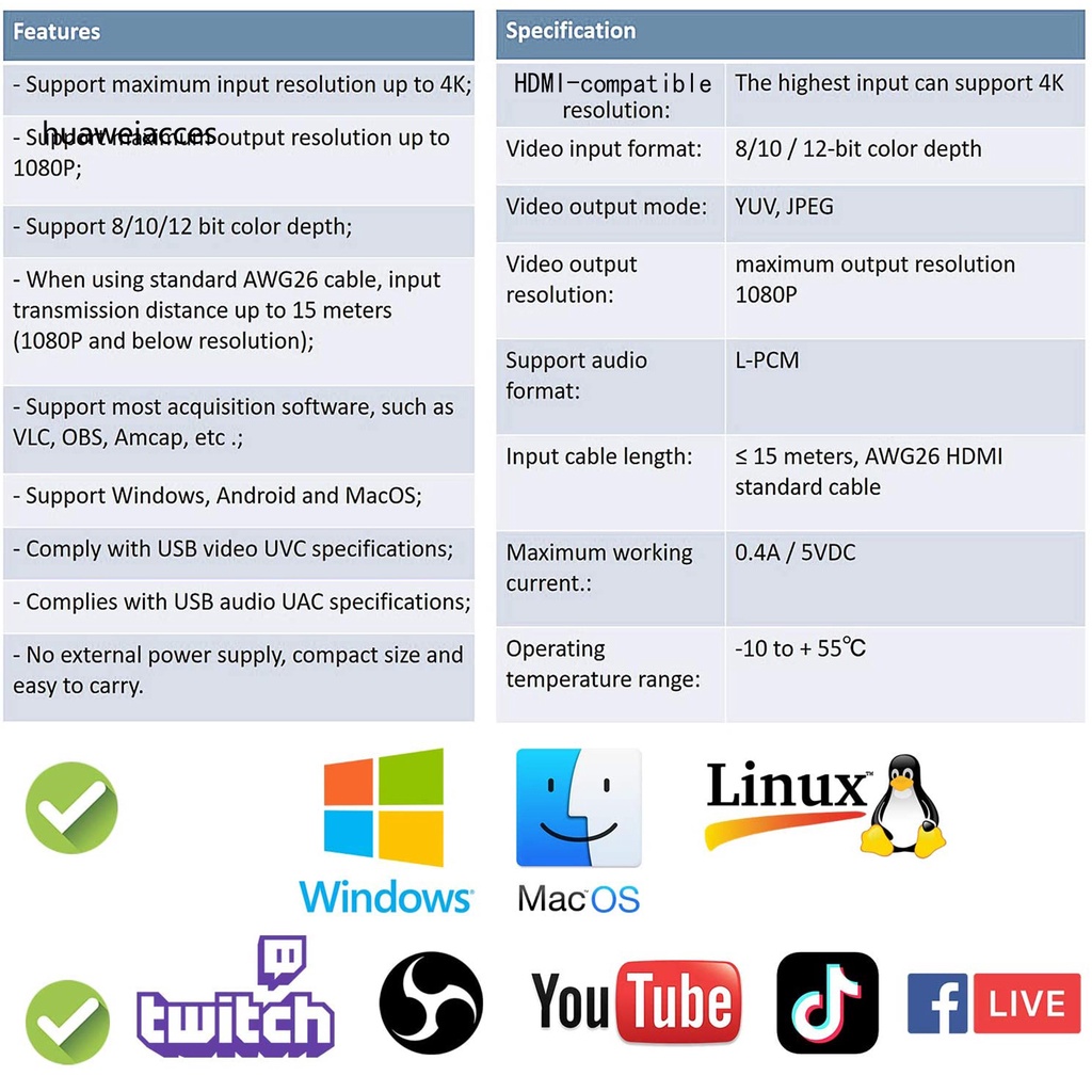 Bộ Chuyển Đổi Thẻ Âm Thanh / Video Hua-4K 1080p Hdmi-Compatible Sang Usb 3.0 Hd 1080p60 | BigBuy360 - bigbuy360.vn