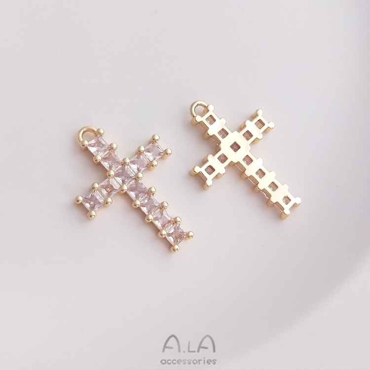 Mặt Vòng cổ Hình Thánh Giá Bằng Đồng 14K Đính Đá Zircon Tự Làm