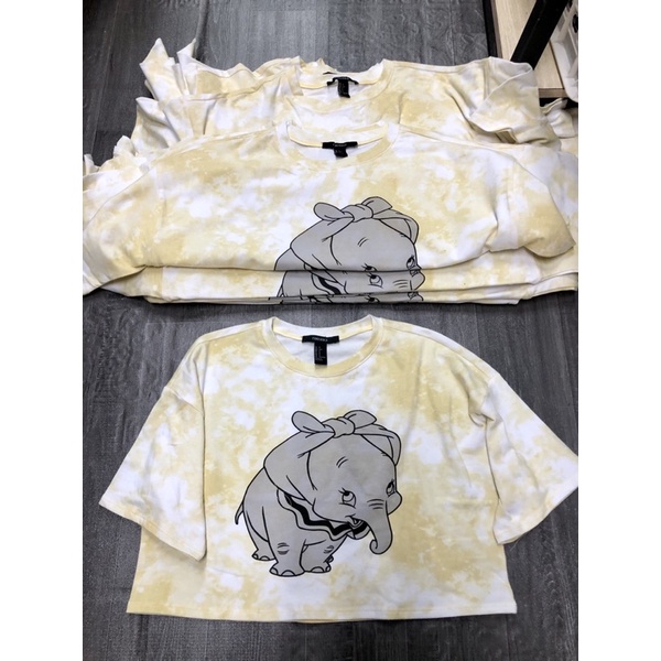 Áo Croptop F21 Vải Loang Cotton 4 Chiều In Hình Chú Voi - 3335