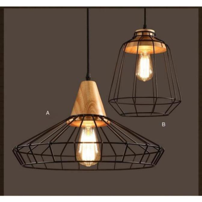 [Giá Rẻ - Uy Tín]  Đèn thả trang trí đuôi gỗ lồng sắt RETRO - chưa bao gồm bóng Led Edison ST64 4w