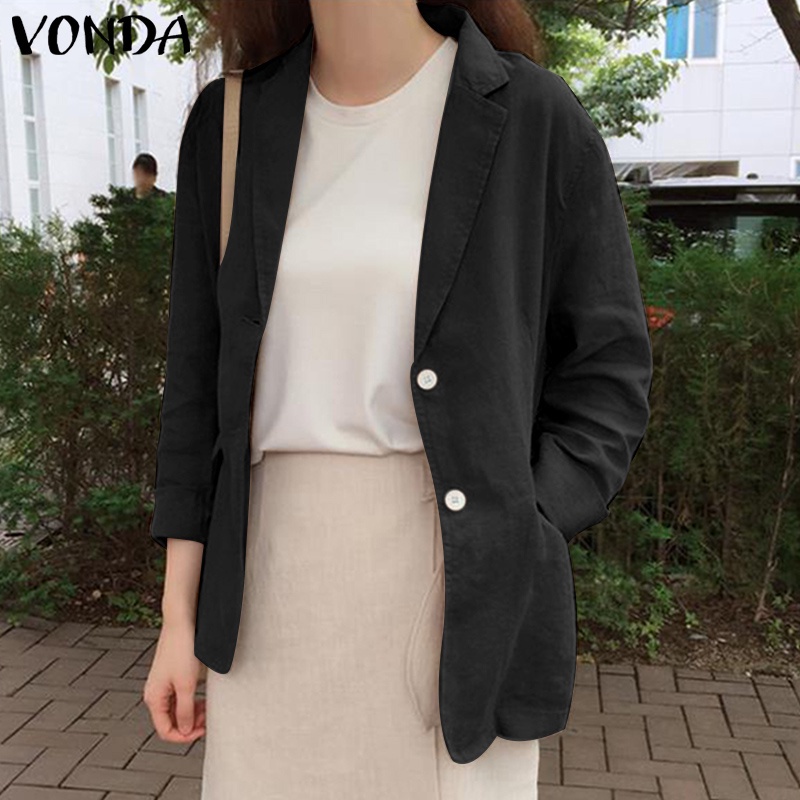 Áo khoác Blazer VONDA dài tay cổ bẻ màu trơn thời trang mùa xuân thu Hàn Quốc cho nữ | WebRaoVat - webraovat.net.vn