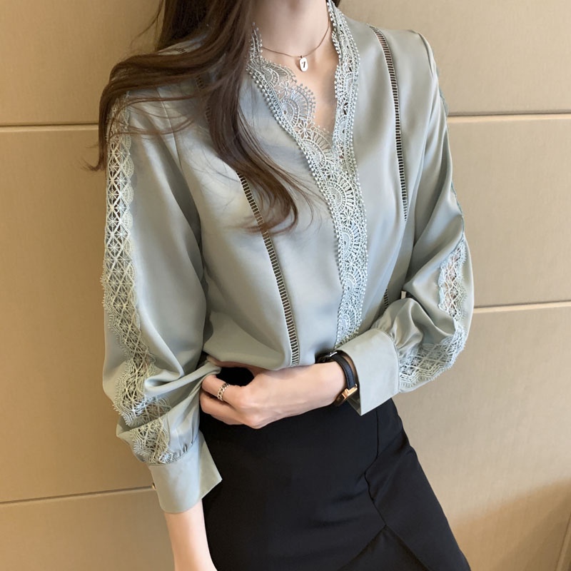 Áo Sơ Mi chiffon Tay Dài Màu Sắc Thời Trang Xuân Thu Phong Cách Phương Tây Cho Nữ