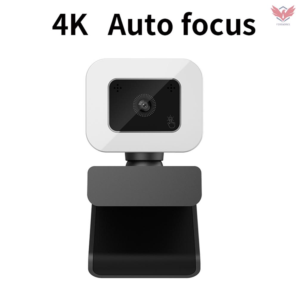 Webcam 4K tự động lấy nét trên không cần trình điều khiển có mic giảm tiếng ồn tích hợp đèn led cho quay video