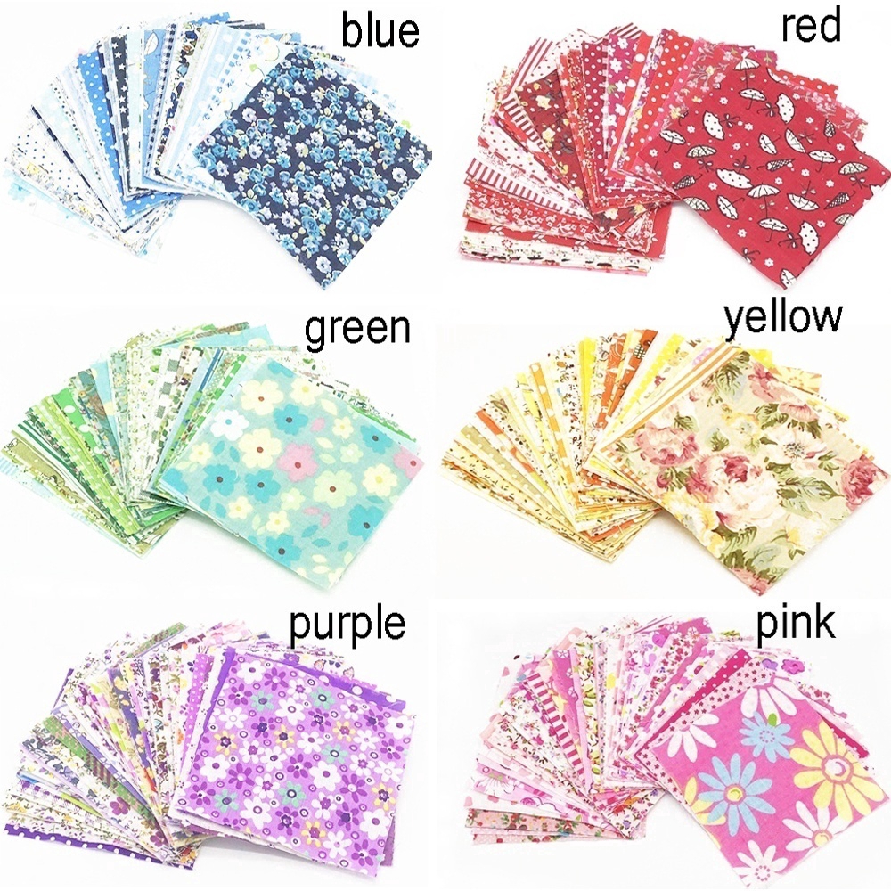 Set 50 tấm vải 100% cotton 10x10cm họa tiết hoa nhỏ làm đồ thủ công