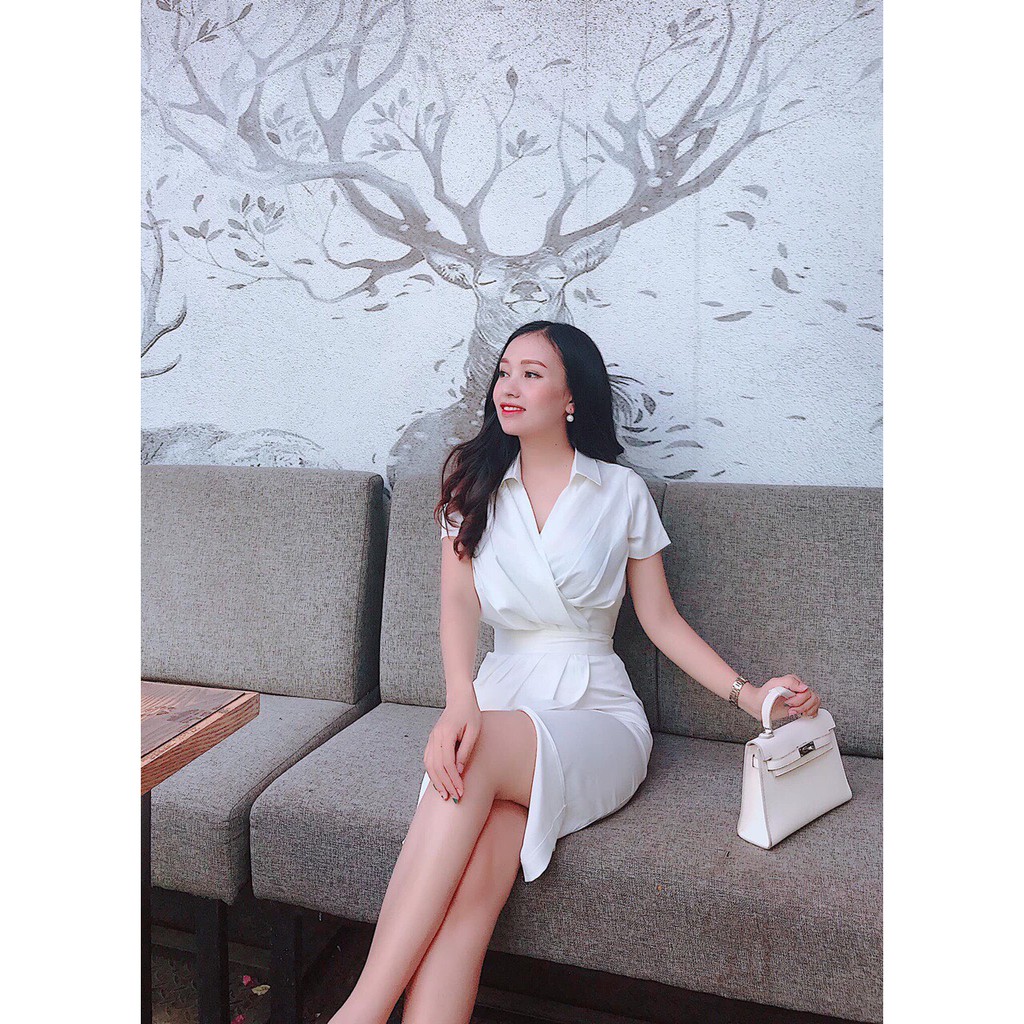 Đầm Sơ Mi Nhún Eo Chất Kate Lụa Free Size 2 Màu Trắng Đen ☘️ | BigBuy360 - bigbuy360.vn