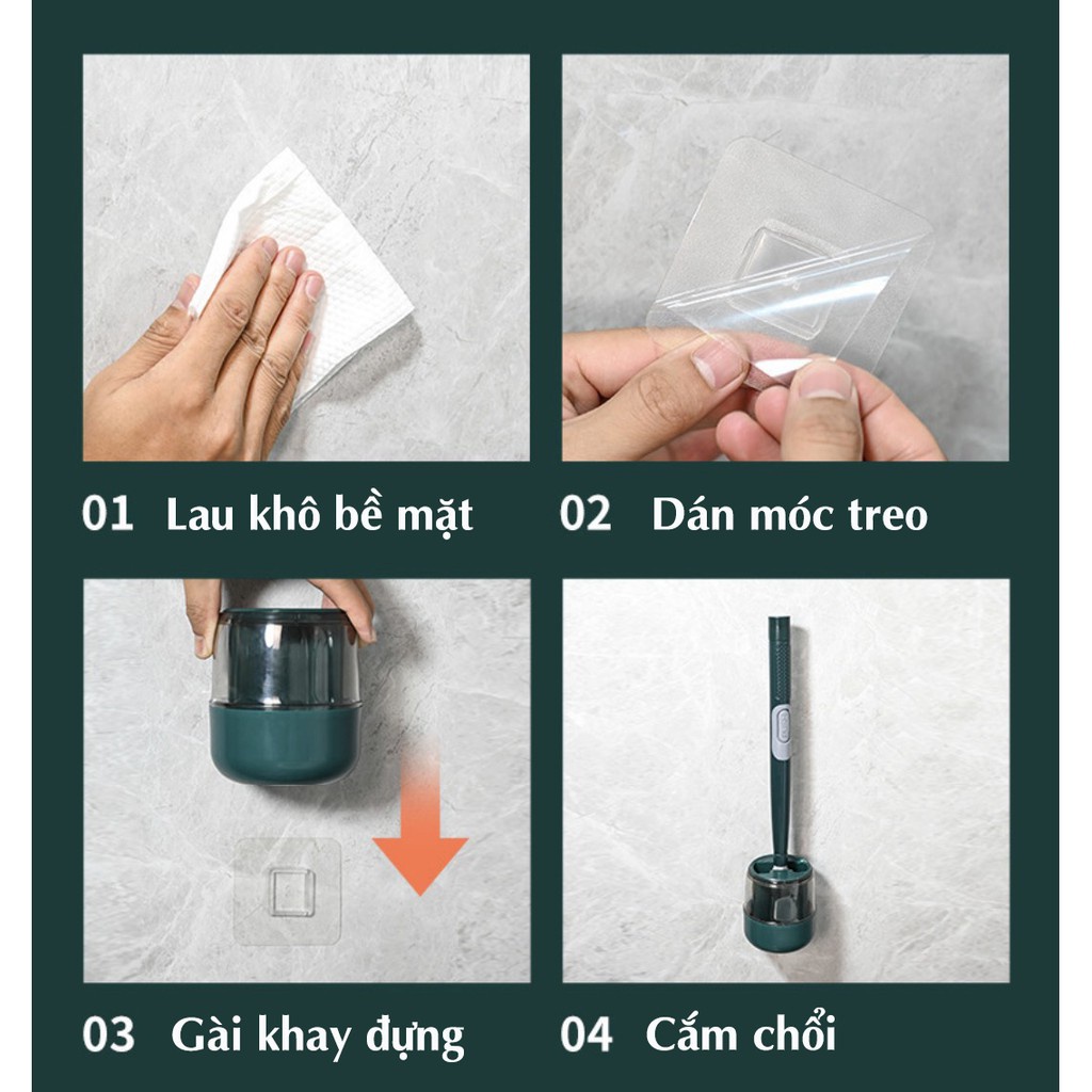 Chổi cọ toilet silicon gắn tường - Bàn chải chà rửa nhà vệ sinh, nhà tắm - Cây cọ  có bình chứa xà phòng tiệng dụng