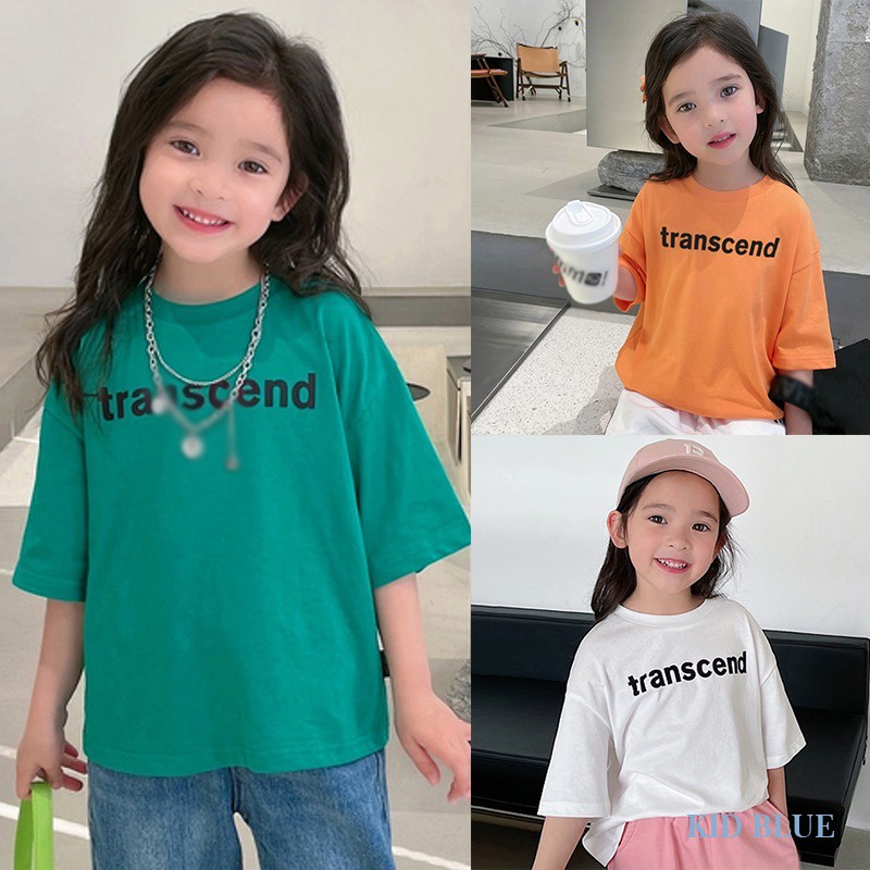 Áo thun cổ tròn màu sắc đơn giản thời trang mùa hè phong cách Hàn Quốc cho bé gái