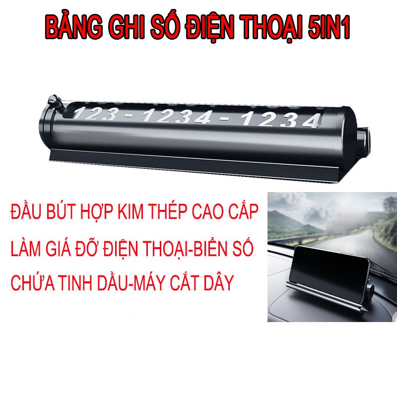 Bảng ghi số điện thoại kiêm bút phá kính 5in1 đầu bút hợp kim thép cao cấp,giá đỡ trên ô tô