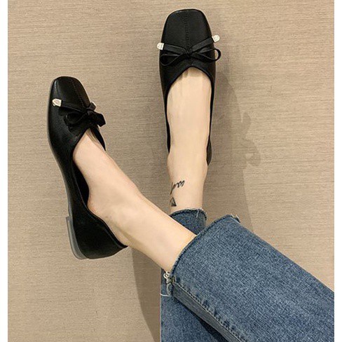 Giày Búp Bê Da Lì Phối Nơ Chuông | HQ Store