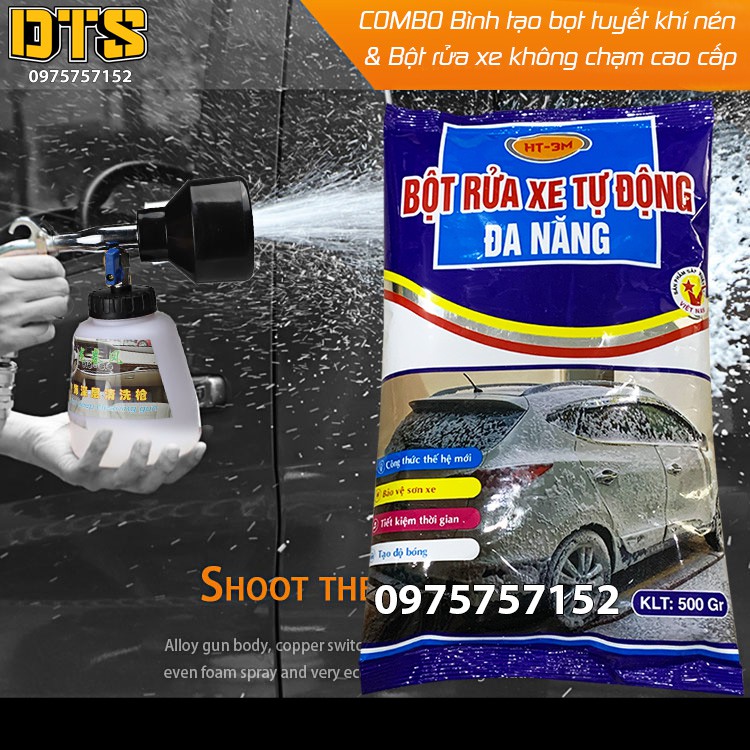 Combo Bình tạo bọt tuyết cao cấp cho máy nén khí và bột rửa xe đa năng tự động không chạm, bọt ra đều, mịn