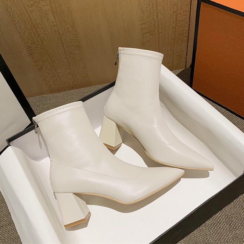 Boots bốt da trơn mũi nhọn cao 7cm G021