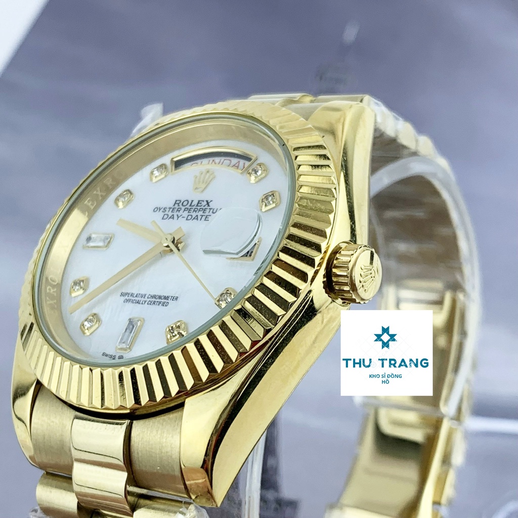 Đồng hồ nam Rolex đồng hồ cơ Automatic Rolex classic 2 lịch mặt KHẢM TRAI dây VÀNG size 40-41mm