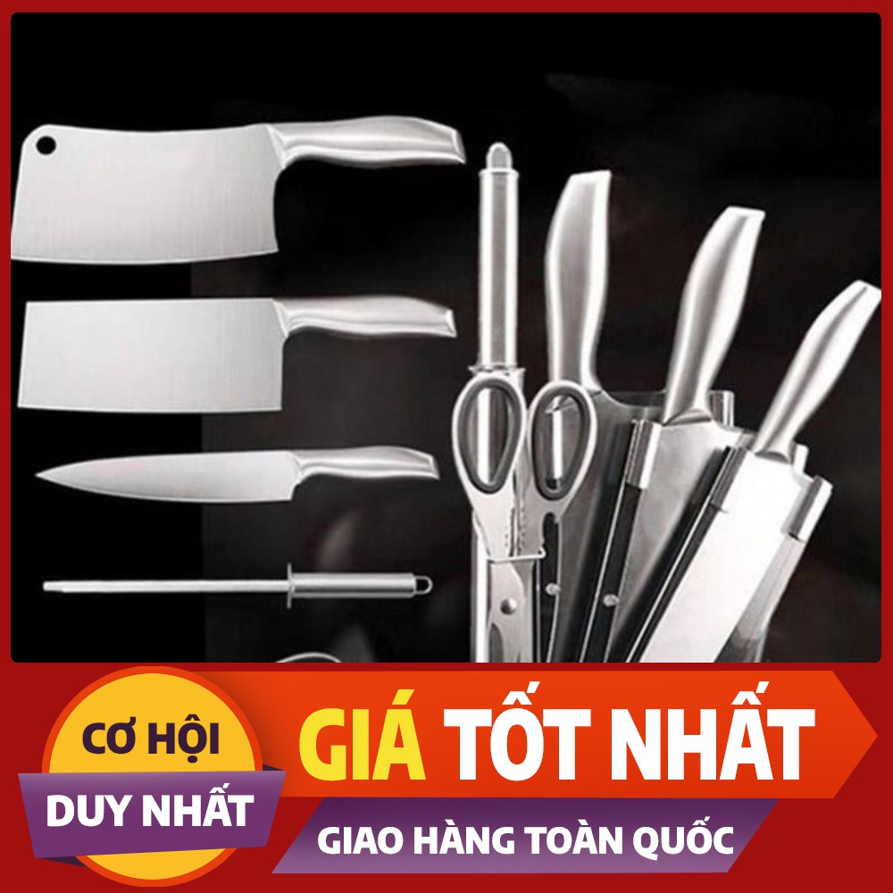 Bộ Dao Nhật 6 Món Inox Nhà Bếp Nguyên Khối Cao Cấp Kèm Khay Đựng