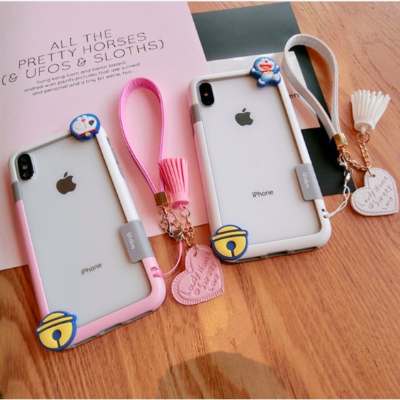 Ốp viền Iphone TPU tản nhiệt + tặng móc treo, ốp iphone hình cá voi, doraemon