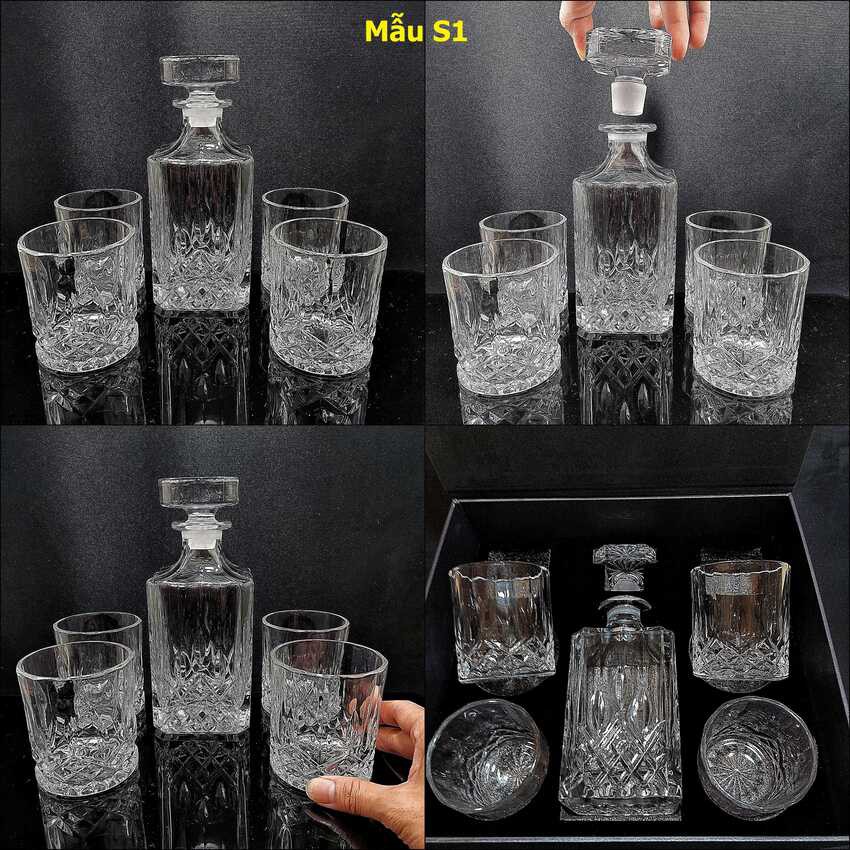 Bộ Bình Rượu Pha Lê 700ML và 4 Ly 320ML Whiskey DECANTER - 4 mẫu lựa chọn - Set Chai Đựng Rượu Pha Lê nắp mài đặc