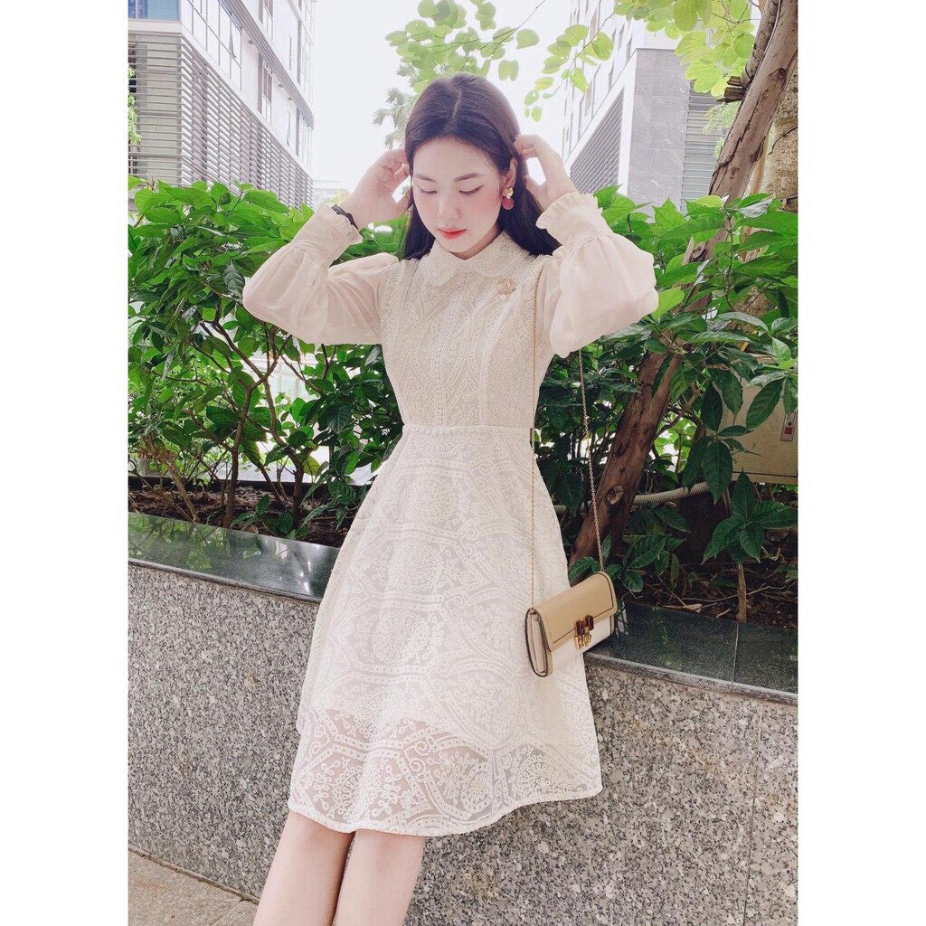 Váy nữ đi tiệc hàng thiết kế DVC,đầm phối ren cao cấp dáng xòe cổ sen, dáng xòe đẹp sang chảnh có video ảnh thật độc | BigBuy360 - bigbuy360.vn