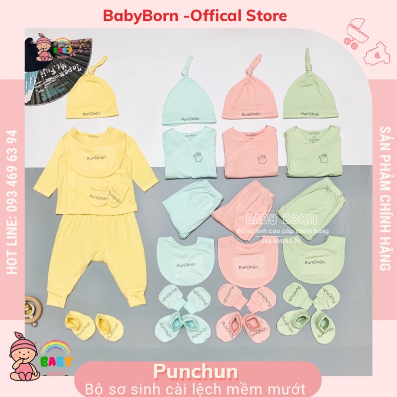 Punchun - Bộ dài tay cúc lệch mềm mát, tươi sáng cho bé