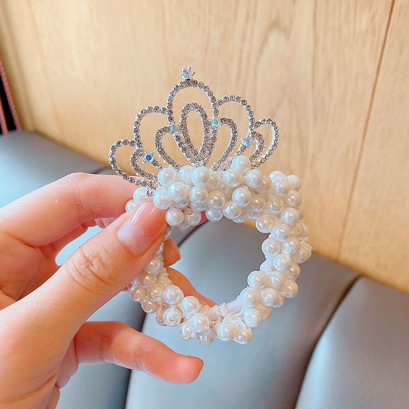 Dây Cột Tóc Cao Su Hình Vương Miện Đính Hạt Phong Cách Hàn Quốc Mới Cho Bé Gái 【】