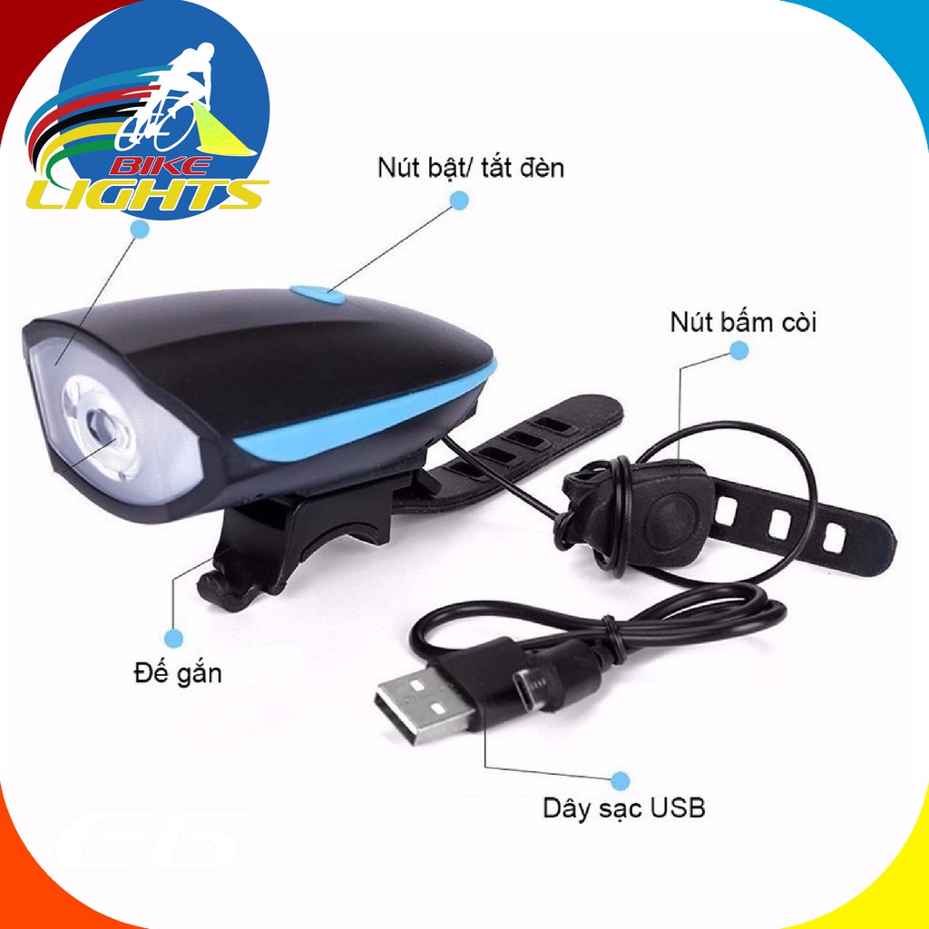 Đèn Xe Đạp Có Còi Sạc USB Chống Nước HJ7588 | Đèn Xe Đạp Thể Thao Nhiều Màu Sắc