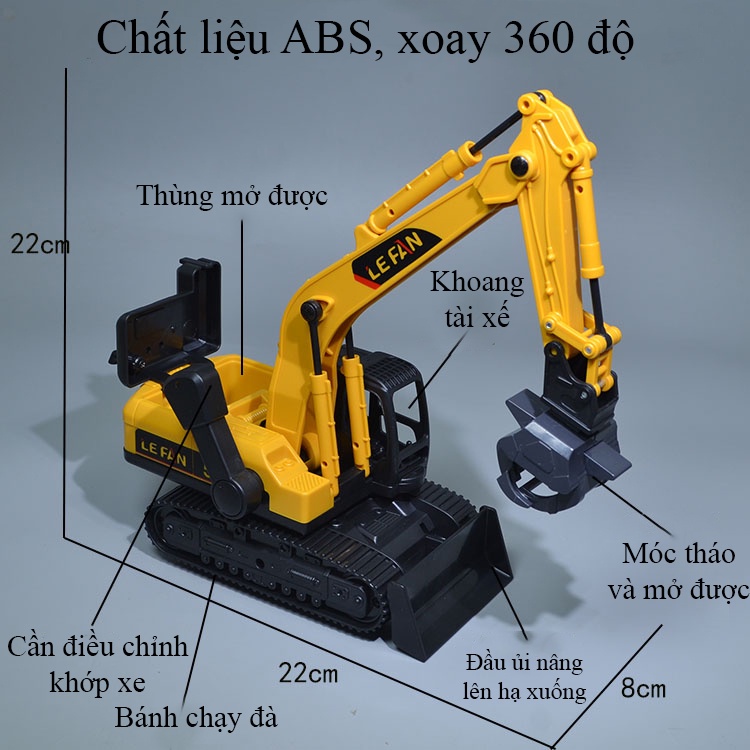 Đồ chơi mô hình xe cẩu gắp gỗ kèm ủi KAVY có chạy đà mờ được cốp xe